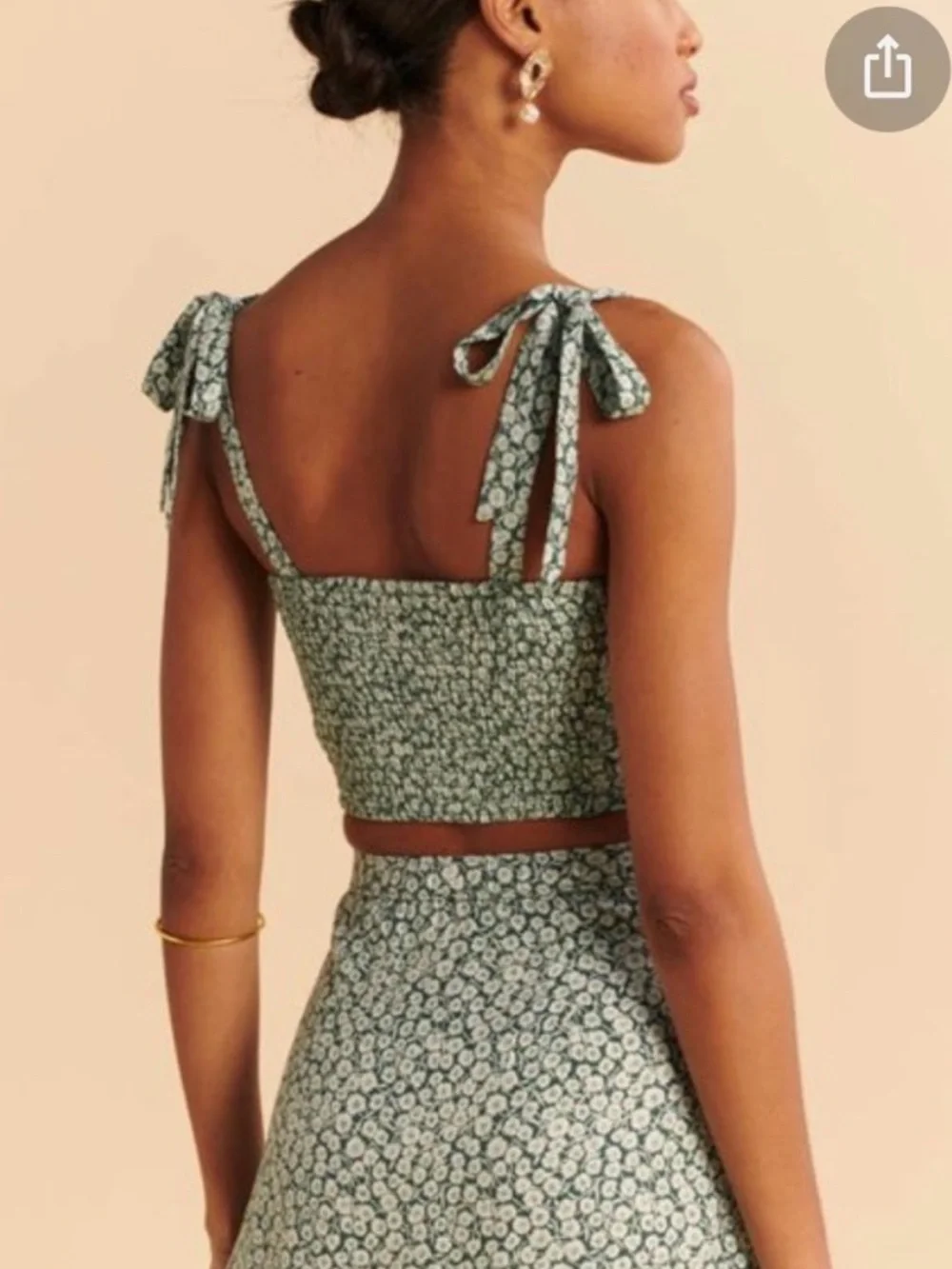 Abercrombie Two Piece Coordinated Top and Skirt Set XL Green and White Floral